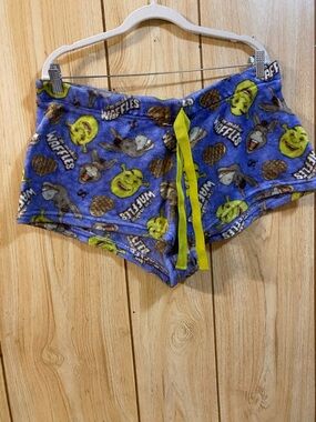 Dreamworks Shrek Blue Plush Lounge Shorts with Yellow Drawstring